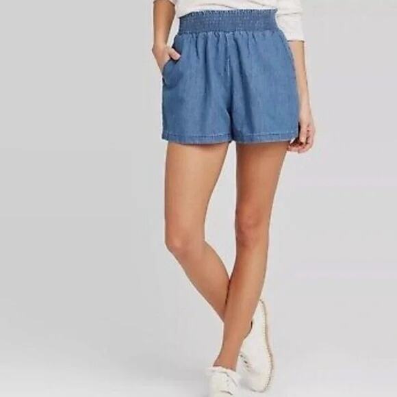 UNIVERSAL THREAD Smocked Waist Pull On Denim Shorts Cotton Lyocell Womens XS - Picture 6 of 7